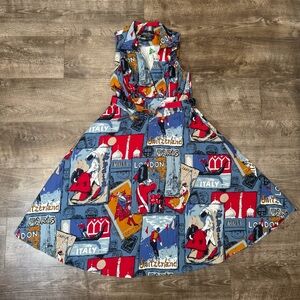 Retrospec'd Blue Vivian Vintage Poster Print Dress Size 8 NWT TRAVEL PINUP
